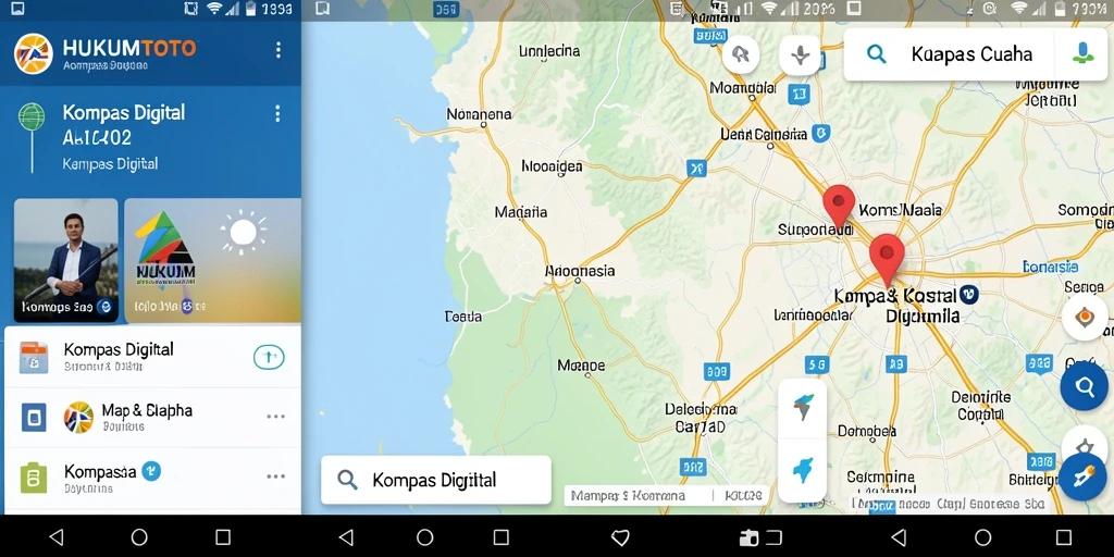 Antarmuka HUKUMTOTO menampilkan kompas digital dan informasi cuaca secara jelas.