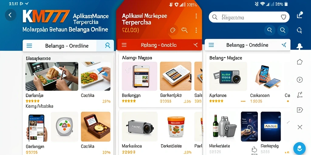 Antarmuka aplikasi KM777 untuk belanja online yang efisien dan menarik.