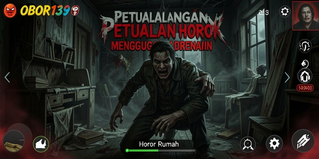 Screenshot OBOR138 menampilkan suasana horor yang mendebarkan di dalam rumah.