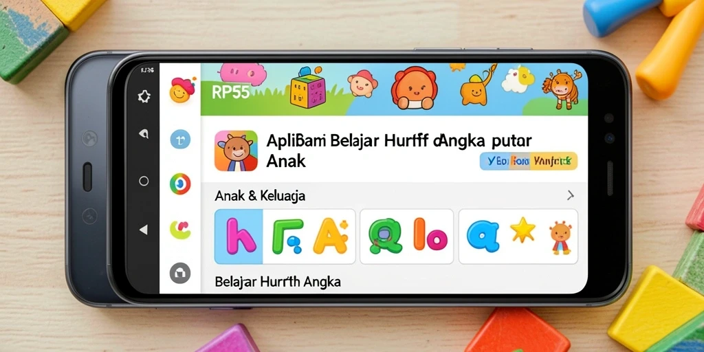 Antarmuka interaktif RP55 dengan fitur Belajar Huruf dan Angka.